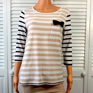 2/$25 ELLE Beige White Striped Shirt Size Medium